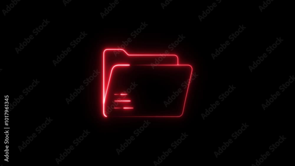 Glowing neon file folder sign. 4K Video motion graphic animation. neon files and folders icon. Glowing neon file folder sign. 4K Video motion graphic animation. neon files and folders icon.