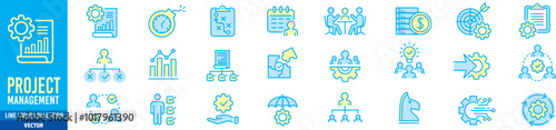 Project management icon collection. Editable stroke icons collection. Vector illustration