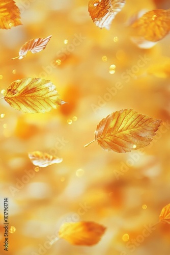 Golden autumn leaves glistening in the sun during a peaceful afternoon in the...