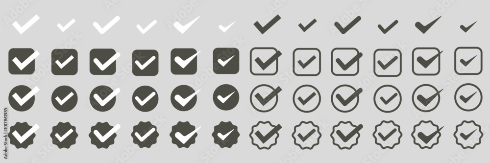 Large vector set of check marks on isolated background. Approved symbol.Checked checkbox. v. Large vector set of check marks on isolated background. Approved symbol.Checked checkbox. v.