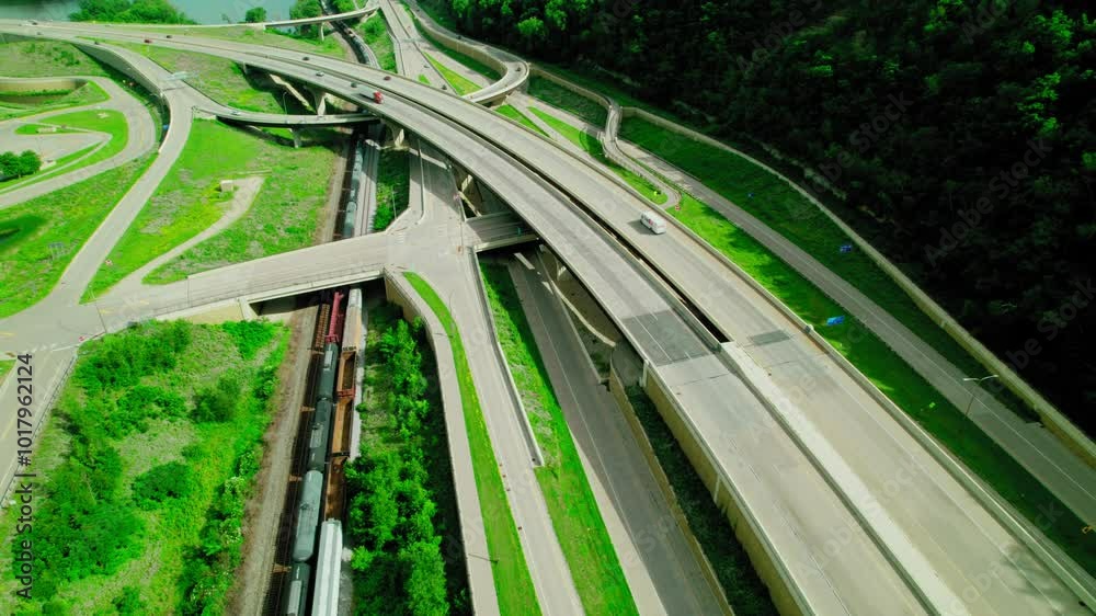Aerial view of the Dresbach Bridge, showcasing smooth traffic flow. Highlights urban infrastructure. Aerial view of the Dresbach Bridge, showcasing smooth traffic flow. Highlights urban infrastructure.