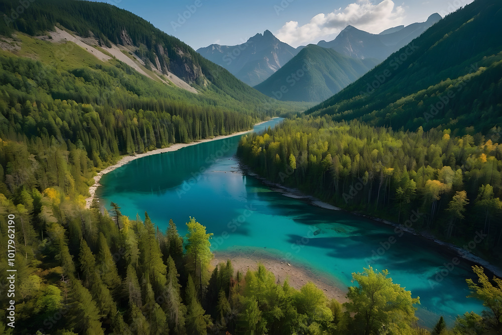 Vibrant, 8K landscape image of untouched forests, clear rivers, and lush mountains. Vibrant, 8K landscape image of untouched forests, clear rivers, and lush mountains.