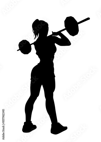 Vector silhouette of a fitness woman doing weightlifting