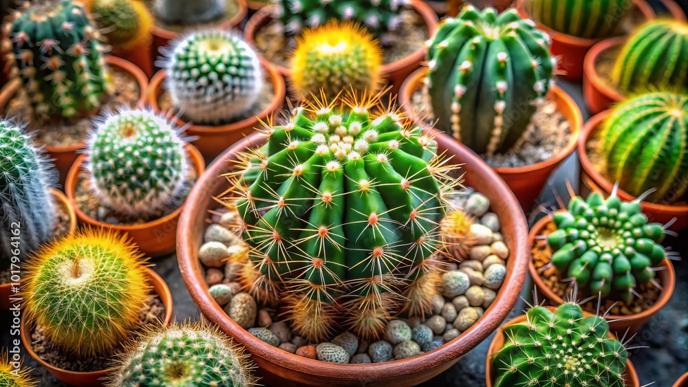 Fototapeta premium In a serene, minimalist environment, a transparent die-cut cactus pot captivates attention, enhancing botanical decor by merging delicate design and