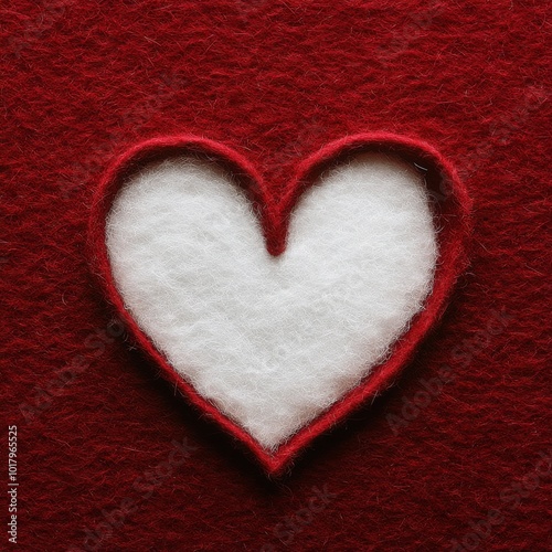 White felt heart shape on red fabric creating a warm and inviting atmosphere ...