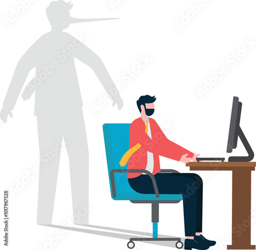 Sitting working businessman with long nose shadow

