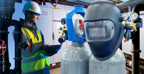 Man engineer. Gas equipment...
