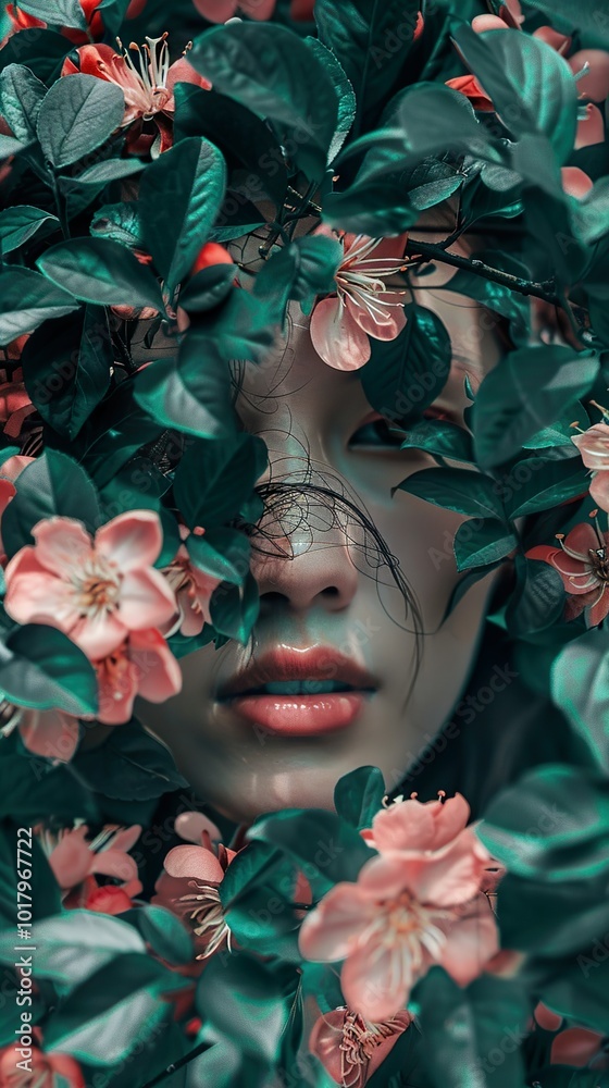 Woman's Face Hidden in a Floral Embrace Woman's Face Hidden in a Floral Embrace