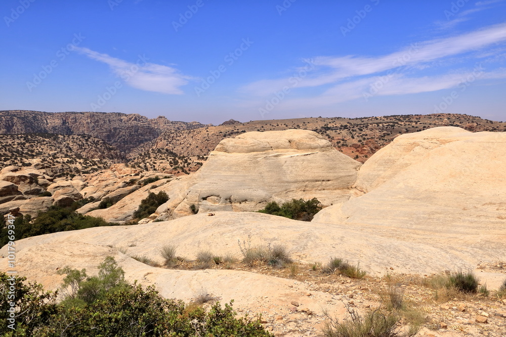 Typical landscape and rock forms in Dana Biosphere Nature Reserve National Park, Jordan Typical landscape and rock forms in Dana Biosphere Nature Reserve National Park, Jordan