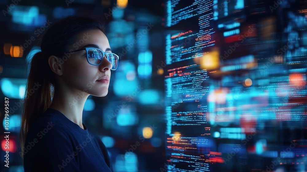 Young Woman in Technology Environment Young Woman in Technology Environment