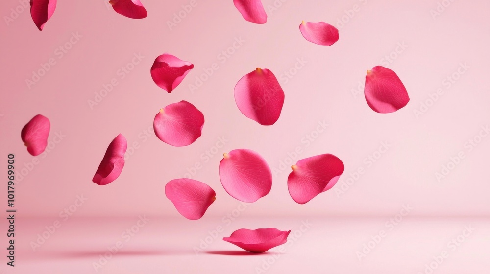 Romantic Floating Rose Petals Against a Soft Pink Background Romantic Floating Rose Petals Against a Soft Pink Background