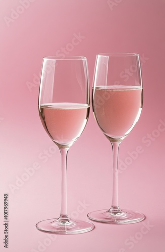Two elegant glasses filled with pink liquid against a soft pink background