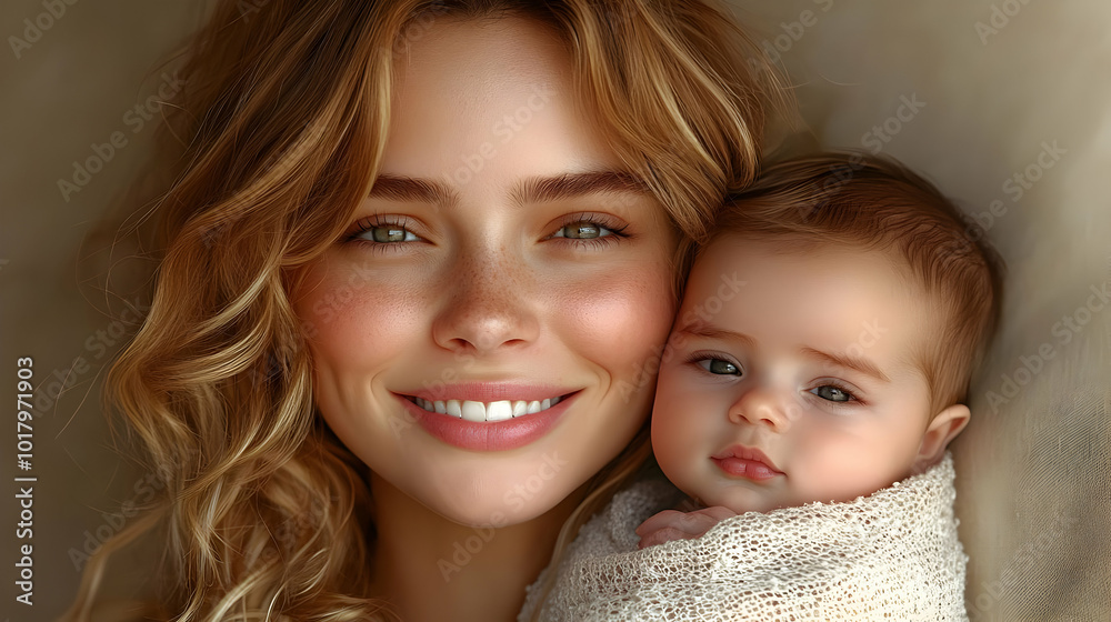 A smiling woman holding a baby, showcasing warmth and affection. A smiling woman holding a baby, showcasing warmth and affection.