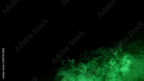 Fototapeta Naklejka Na Ścianę i Meble -  A black background with green smoke and steam. The smoke is thick and dark, and the steam is rising from the ground