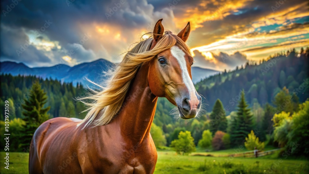 Majestic horse mouthing behavior captured in natural setting showcasing equine communication and beauty