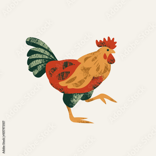 Rooster vector illustration in simple flat style isolated on white background. Vintage style illustration. Vector illustration