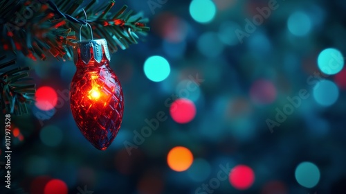 Colorful Christmas lights glowing on a pine tree during the holiday season