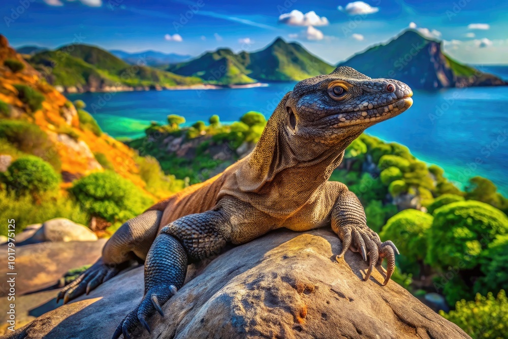 Majestic Komodo Dragon Sunbathing on the Rocks in Thailand's Beautiful Natural Habitat Majestic Komodo Dragon Sunbathing on the Rocks in Thailand's Beautiful Natural Habitat