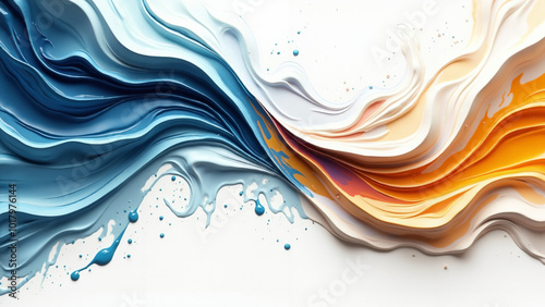 Abstract Fluid Art: Vibrant Swirls of Blue and Orange for Creative Branding or Modern Interior Design photo