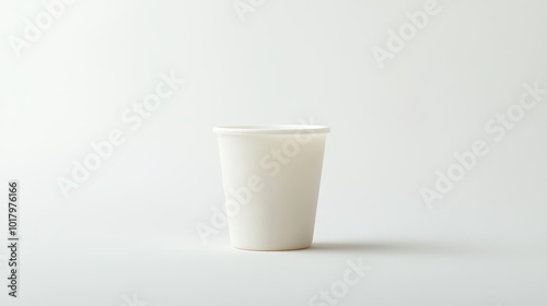 A single-serving yogurt cup, made of plastic, is shown on a white background.