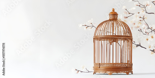 a bird cage with a branch on top

