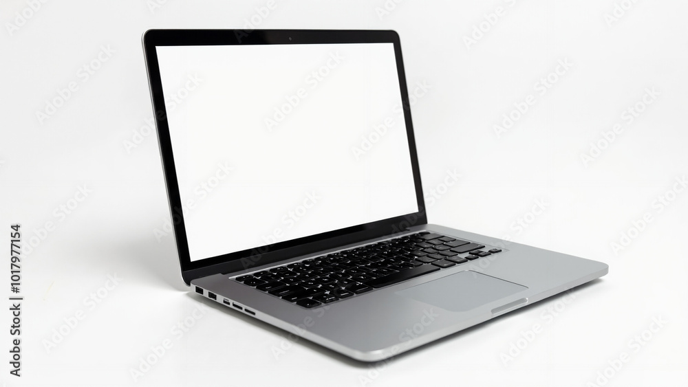 Sleek Silver Laptop with Blank Screen: Modern Device for Business Presentations and Remote Work Sleek Silver Laptop with Blank Screen: Modern Device for Business Presentations and Remote Work