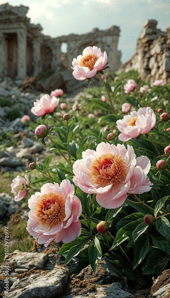 Fototapeta premium flowers among the ruins