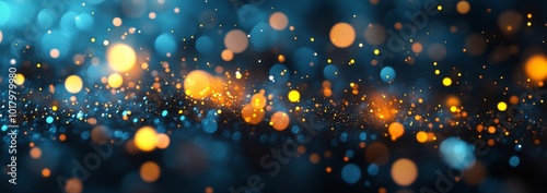 Colorful abstract bokeh background with blue and golden tones created in a fe...