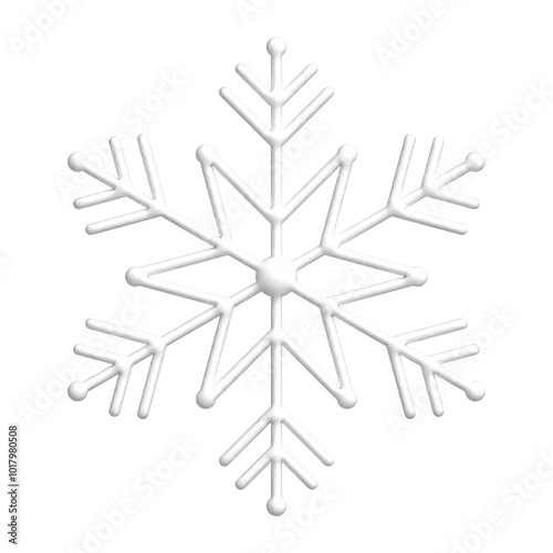 3D white snowflake illustration. PNG with transparent background. 