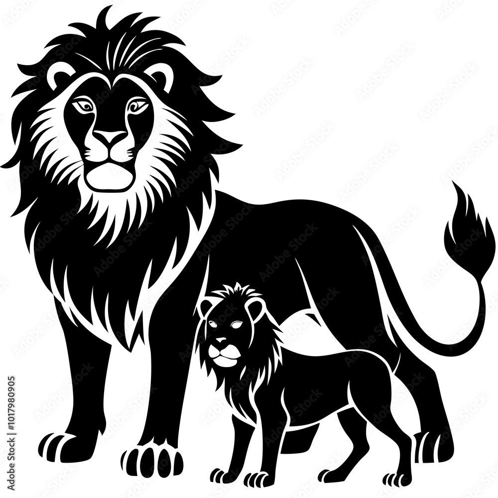 Obraz premium lion with family silhouette