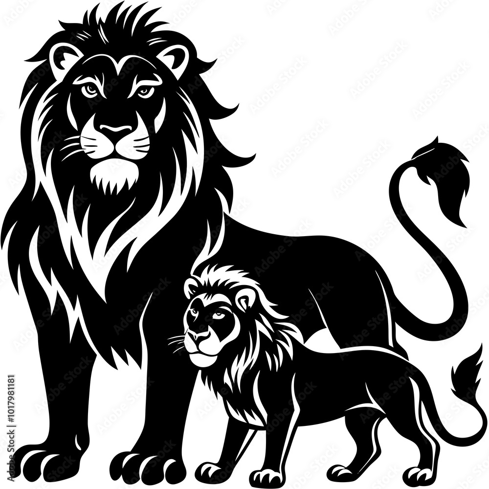 Obraz premium lion with family silhouette