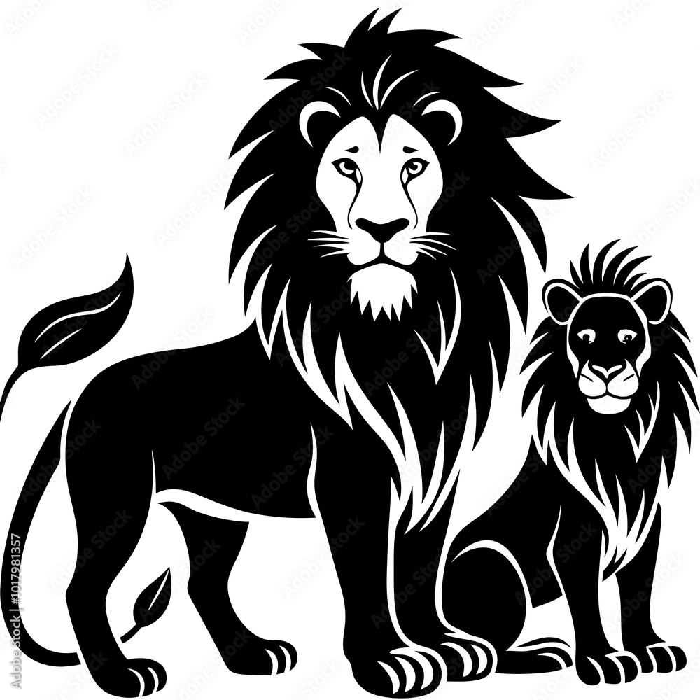 Obraz premium lion with family silhouette