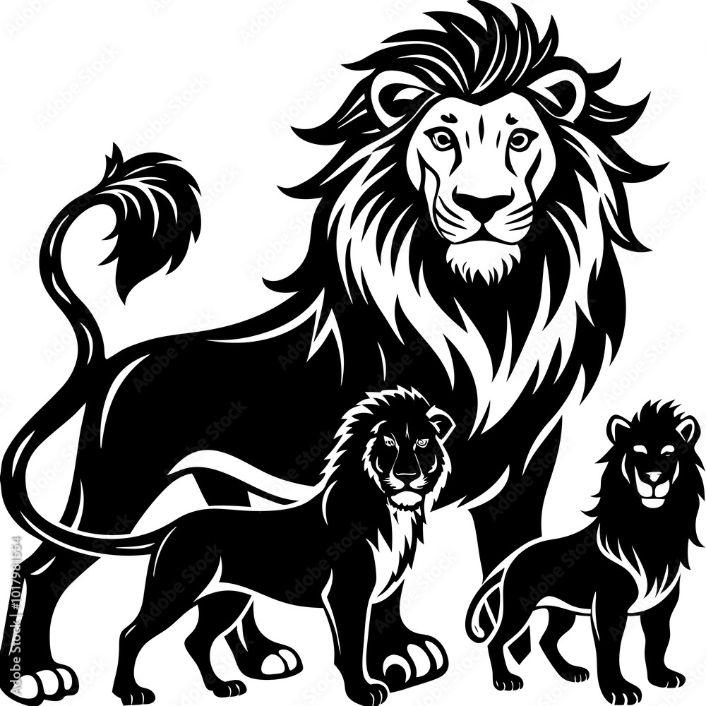 Obraz premium lion with family silhouette
