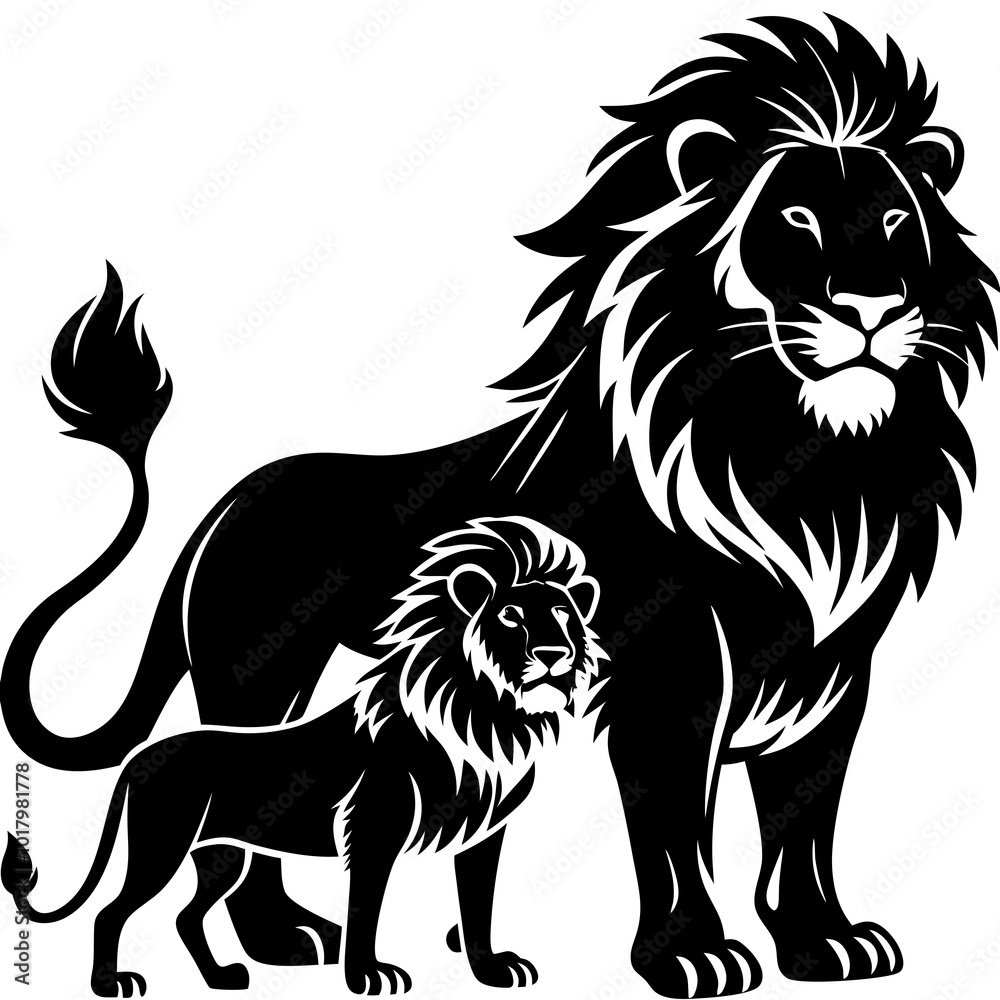Obraz premium lion with family silhouette