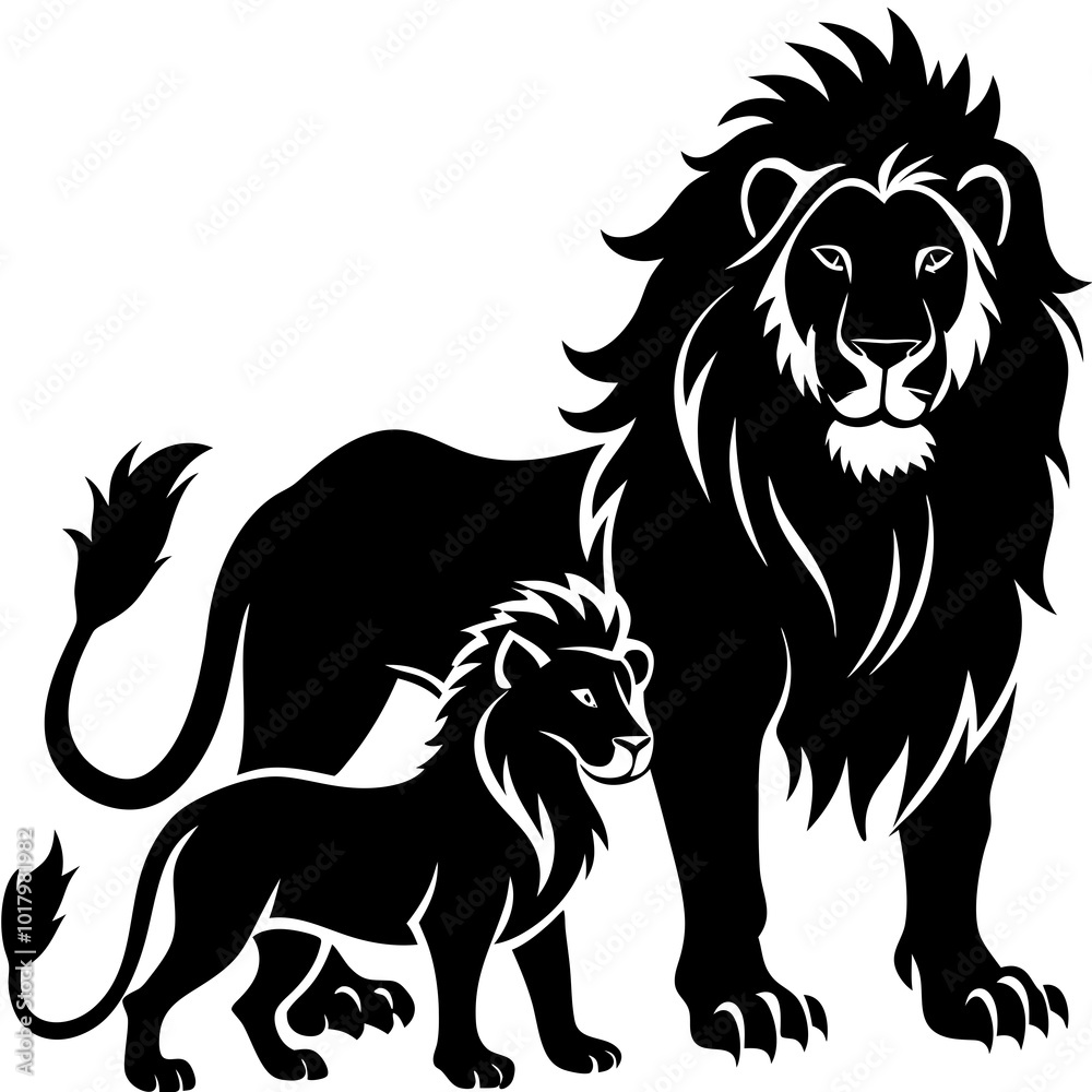 Obraz premium lion with family silhouette