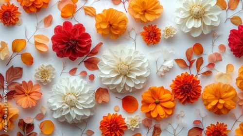 Vibrant orange and white floral arrangement displayed on a clean surface in n...