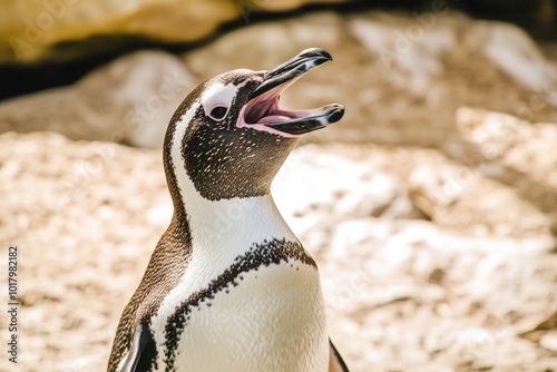 Comical Penguin in Natural Habitat Displaying Expression - Perfect for Wildlife Posters, Educational Materials photo