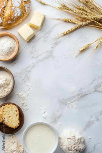 Preparing dough with flour, milk, butter, and grains for homemade baked goods