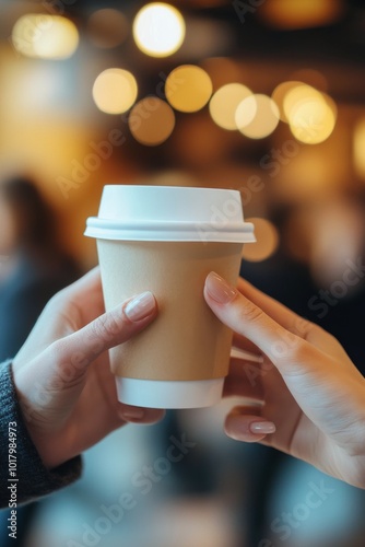 Warm coffee cup held by a person in a cozy café during a relaxed afternoon