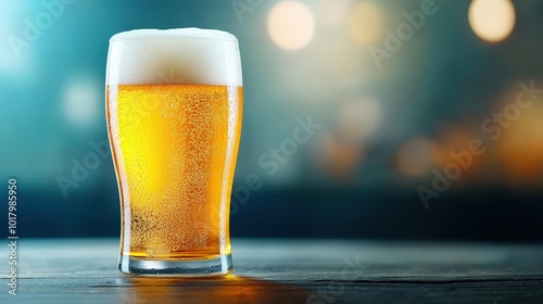 Refreshing Glass of Beer on a Wooden Table