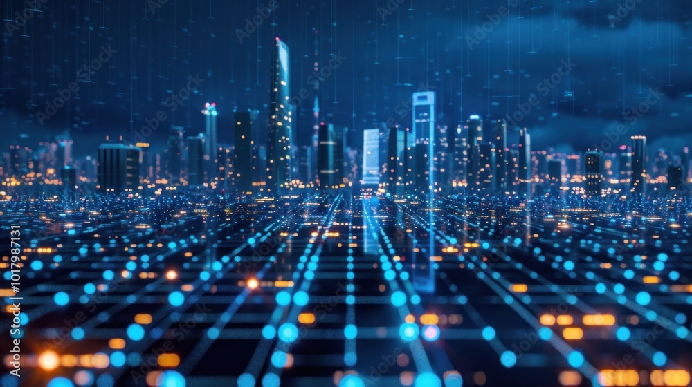 Obraz premium Cyberpunk Cityscape: A Digital Metropolis