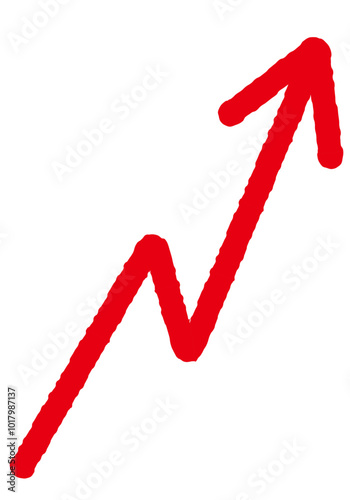 右上がりの矢印、赤色手描きイラスト５
