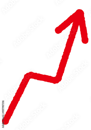 右上がりの矢印、赤色手描きイラスト２