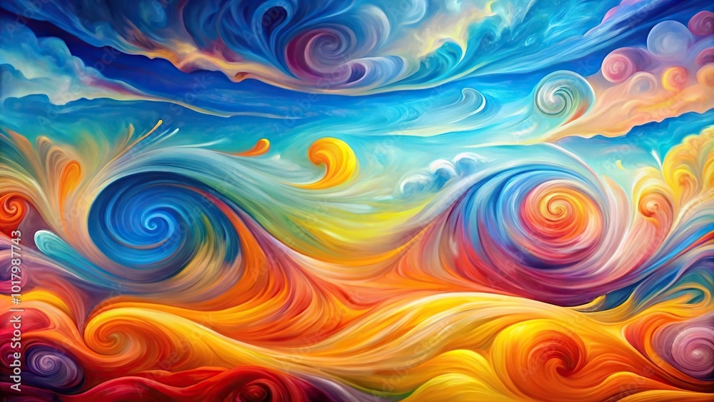 abstract painting, colorful swirls, blue sky, long shot abstract painting, colorful swirls, blue sky, long shot