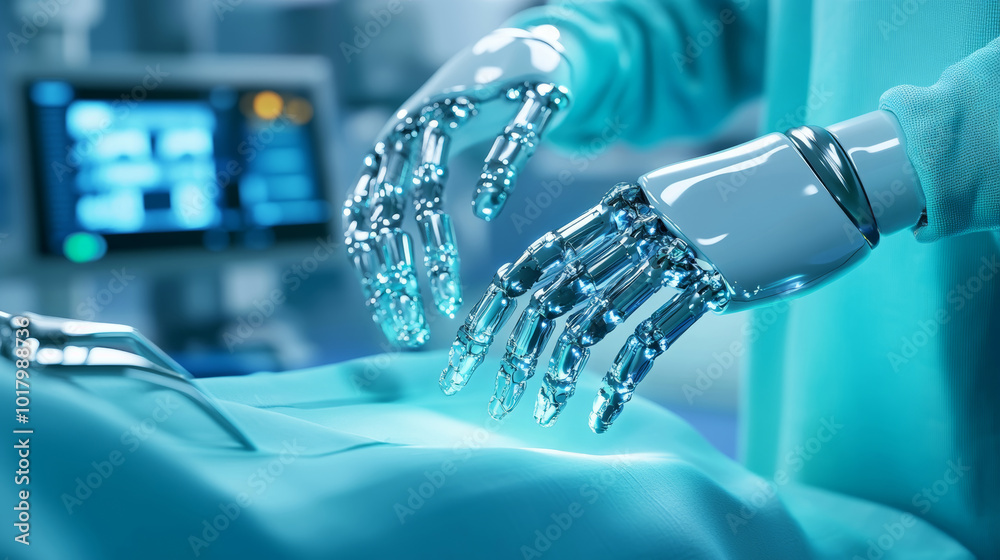 Robot surgeon conducts teaching complex procedure in advanced operating room Robot surgeon conducts teaching complex procedure in advanced operating room