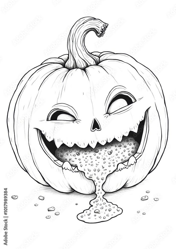 Halloween Coloring Page: Outline of a Pumpkin with Guacamole Pouring from Its Mouth Halloween Coloring Page: Outline of a Pumpkin with Guacamole Pouring from Its Mouth