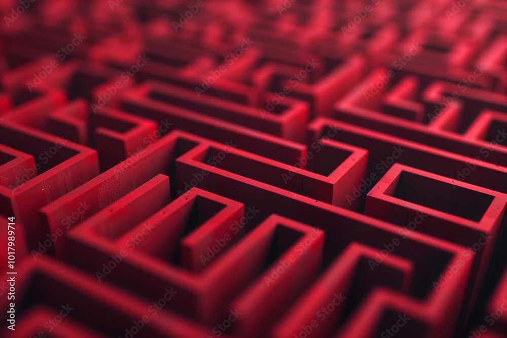 complex maze structure, featuring intricate pathways and walls, all rendered in a striking red color. The maze appears three-dimensional, creating a sense of depth and perspective. complex maze structure, featuring intricate pathways and walls, all rendered in a striking red color. The maze appears three-dimensional, creating a sense of depth and perspective.