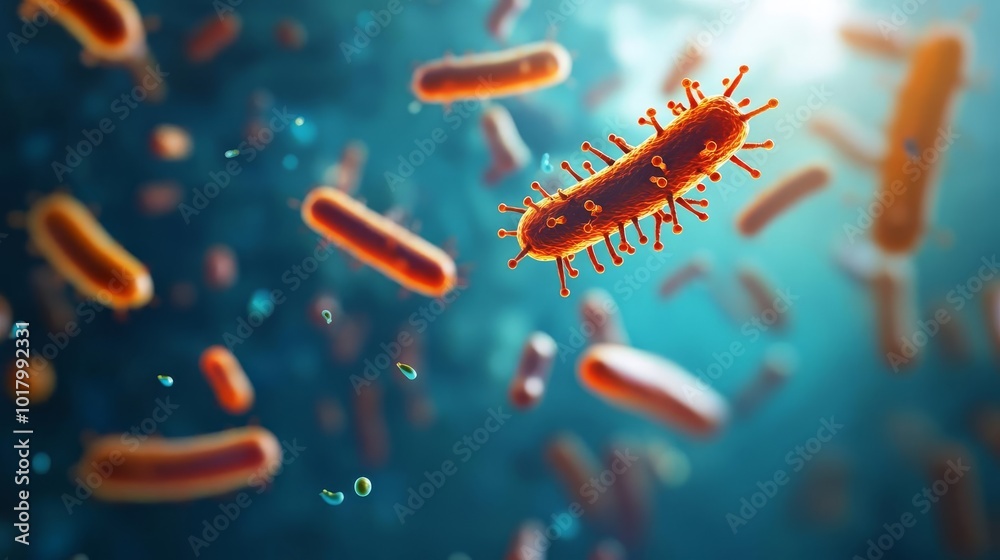 Dangerous bacteria in polluted water, toxic environment, 3D illustration Dangerous bacteria in polluted water, toxic environment, 3D illustration