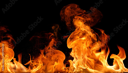 Intense fiery explosion with swirling flames and sparks, creating a dramatic and chaotic scene.