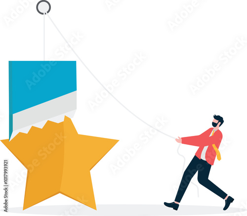 Businessman put down the guillotine to cut open the star, business concept illustration

